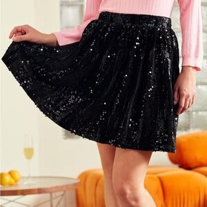 ModCloth Black Sequin Velvet Mini Skirt Plus Size 1X Party Holiday Glam